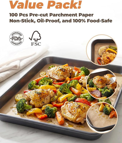 Bake Choice 2 Pack Half Sheet Pans 18x13 In with 100 Pcs Parchment Paper, Heavy Duty Carbon Steel, Warp Resistant Nonstick Baking Sheet, Commercial Grade Cookie Sheets for Oven Baking Roasting - Image 3