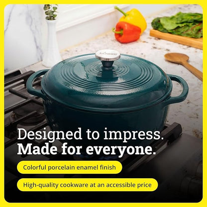 Lodge Essential Enamel Cast Iron Dutch Oven - Perfect for Bread Baking, Braising, Marinating & Slow Cooking - Features Moisture-Sealing Lid & Dual Handles - Kitchen Essentials - 6 Quarts - Lagoon - Image 6