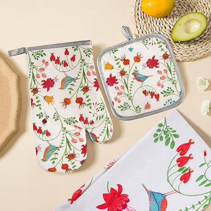3 Pcs Kitchen Stuff, Kitchen Oven Mitts and Pot Holders Sets with Microfiber Wild Floral Kitchen Towels,Kitchen Accessories,Gifts for Women