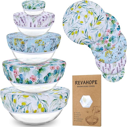5-Size Reusable Beeswax Bowl Covers for Bread Proofing, Cotton Cloth Flexible Beeswax Wraps for Food Storage(Olive Branch) by Revahope
