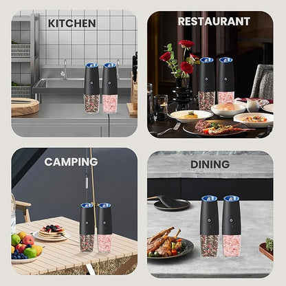Rechargeable Salt And Pepper Grinder Set with LED Light, Automatic Electric Gravity Salt And Pepper Shakers Set, No Battery Needed, Adjustable Roughness, 2 Pack (Black) - Image 7