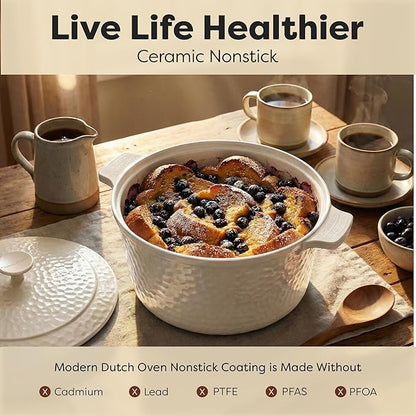 Gotham Steel Hammered 5 Qt Lightweight Dutch Oven Pot with Lid & Holders, Ceramic Non Toxic, Oven Safe & Even Heat Retaining Dutch Oven for Bread Baking Sourdough, Soup, 70% Lighter than Cast Iron - Image 3