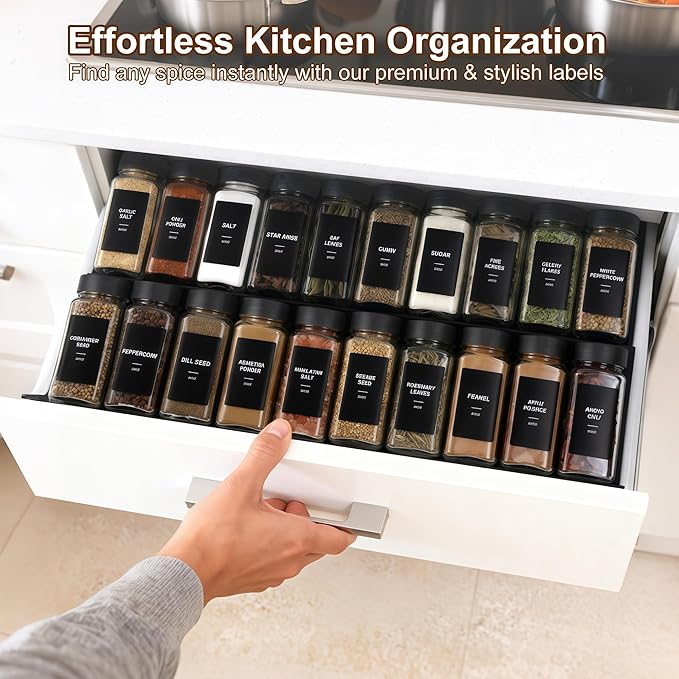 36Pcs Spice Jars Containers with Labels，4oz Black Seasoning Bottles with Shaker Lids for Rack, Cabinet, Drawer,Empty Square Condiment Pots (36, Black) - Image 3