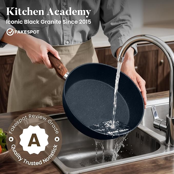 Kitchen Academy Pots and Pans Set Non Stick - 12 Piece Induction Kitchen Cookware Sets, Blue Granite Nonstick Cooking Pans Set - Image 6