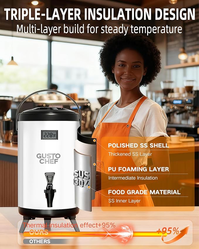 Insulated Beverage Dispenser 3 Gallon,Hot&Cold Drink Dispenser with Spigot,LCD Thermometer,Stainless Steel Triple-Layer Insulation,for Tea Coffee Milk Juice,Party Buffet(Silver, 2 Pack) - Image 4