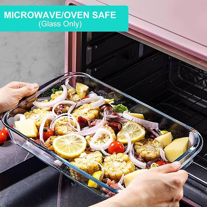 KOMUEE 8 Pieces Glass Baking Dish with Lids Rectangular Glass Baking Pan Bakeware Set with BPA Free Lids, Baking Pans for Lasagna, Leftovers, Cooking, Kitchen, Fridge-to-Oven, Green - Image 3