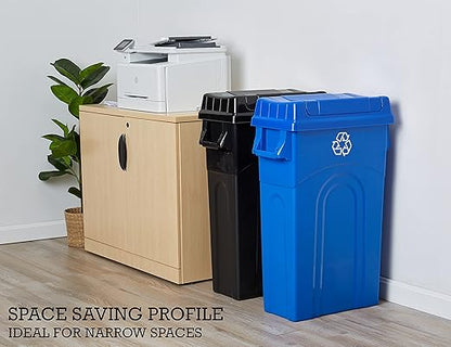 United Solutions 23 Gallon Highboy Plastic Recycling Bin Kitchen Trash Can with Lid, Pass Through Handles, and Dustpan Edge, Blue - Image 3