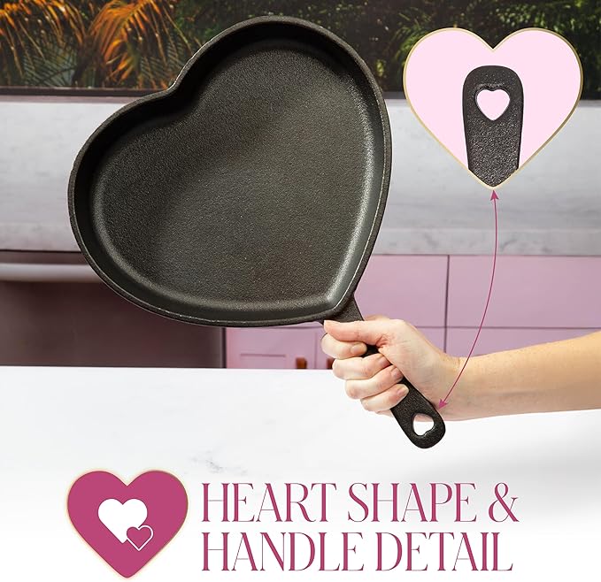 Paris Hilton Pre-Seasoned Cast Iron Heart Skillet Pan, Heavy-Duty Frying Pan for Cooking, Baking & Searing, Oven Safe, Stovetop Compatible, 10-Inch - Image 4