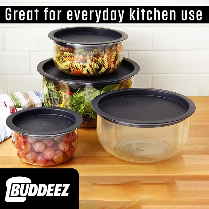Buddeez Tritan™ Bowl Set 8 Piece - Crystal Clear Nesting Storage Bowls for Kitchen - BPA Free Mixing Bowls with Lids - Image 2