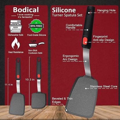 2 Pack Silicone Spatula Turner, 600°F Heat Resistant Kitchen Spatula Set for Nonstick Cookware, Cooking Utensil Set for Egg Pancake Flipper/Heat Resistant Silicone Grip - Image 2