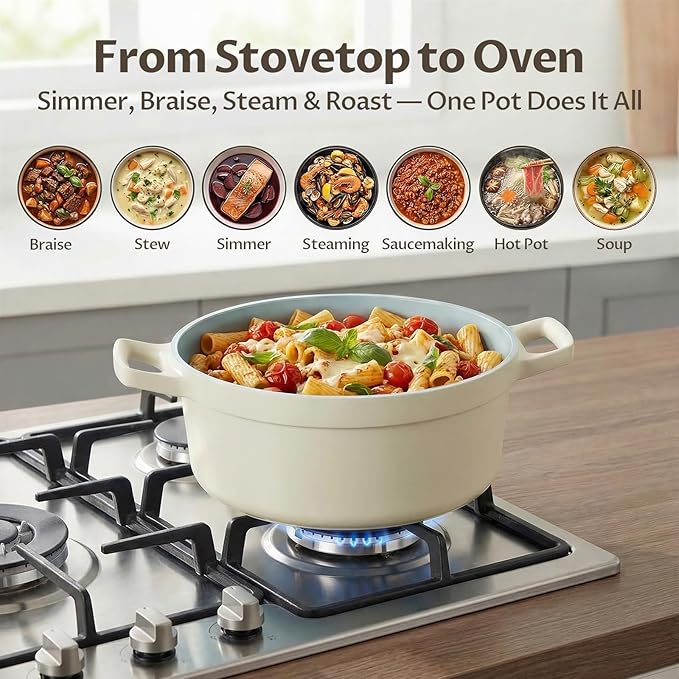BEZIA 5.7 Quart Nonstick Ceramic Soup Stock Pot with Lid for Family Cooking, Induction Cooking Pot with Smart-Vent Braising, Easy Cleanup, Perfect for Side Dishes, Daily Meals & Camping