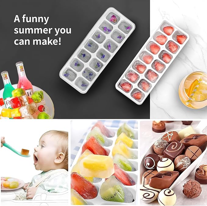 Ice Cube Trays 4 Pack, Airabc Silicone Ice Cube Trays with Removable Lid, Easy-Release Flexible 14-cube Ice Trays, LFGB Certified and BPA Free, Stackable Ice Trays with Covers for Cocktail, Freezer - Image 2
