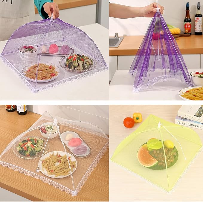 6 Pack Colored Mesh Food Cover Tents by Winknowl, Reusable and Collapsible Large 17" Pop-Up Food Net Protector Umbrella for BBQ, Picnics, Parties, Outdoor - Image 6