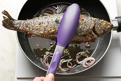 2 Pack Silicone Kitchen Tongs – 9" & 12" Set, Heat Resistant up to 500°F, Non‑Stick Cookware Safe, Wavy Silicone Tips, BPA Free, Locking Clip & Hanging Loop, Purple - Image 8