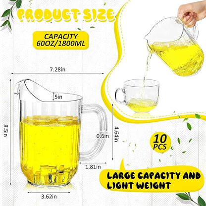 Tessco for you 10 Pcs Plastic Pitchers 60 Ounce Clear Restaurant Jug Large Water Pitcher Carafe Serve Milk Tea Juice Drink for Parties Container Dispenser Beer Jar (Classic) - Image 2