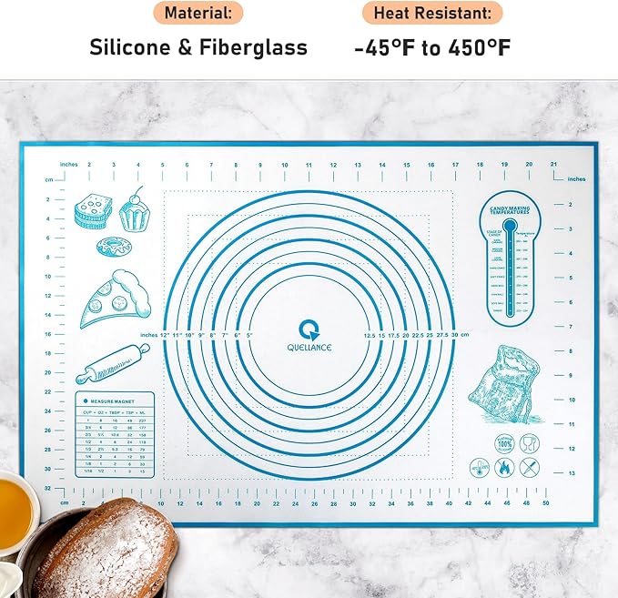 Silicone Pastry Mat with Measurement, Baking Mat for Fondant, Rolling Dough, Pie Crust, Pizza and Cookies, Fondant Mat,16" x 24", Blue - Image 2