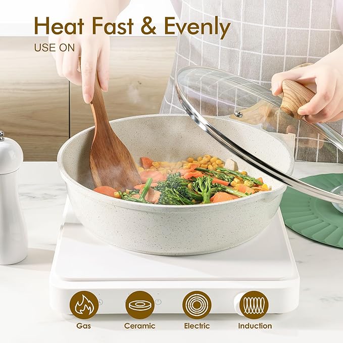 SENSARTE Nonstick Ceramic Saute Pan 10 Inch/3.5QT, Non-toxic Deep Frying Pan Skillet with Lid, Healthy Jumbo Cooker, Stay Cool Handle, Induction Compatible, PFOA & PFAS Free - Image 3