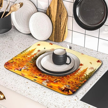 Autumn Drying Matt Kitchen Counter Small Absorbent Coffee Mat Fall Forest Microfiber Drying Mat for Holiday Decor - Image 5