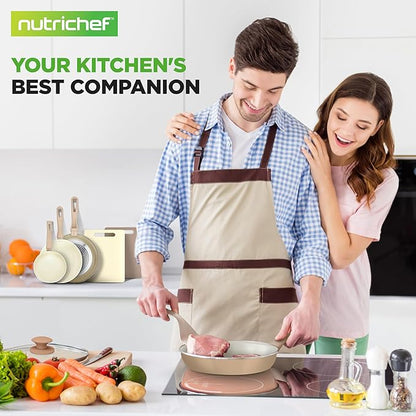 NutriChef 75-Piece Non-Stick Pots and Pans Set, Complete Ceramic Cookware Set with Bakeware, Utensils, Knife Set, & Accessories, Stain-Resistant, Food-Grade Safe, Cream/Brown - Image 7
