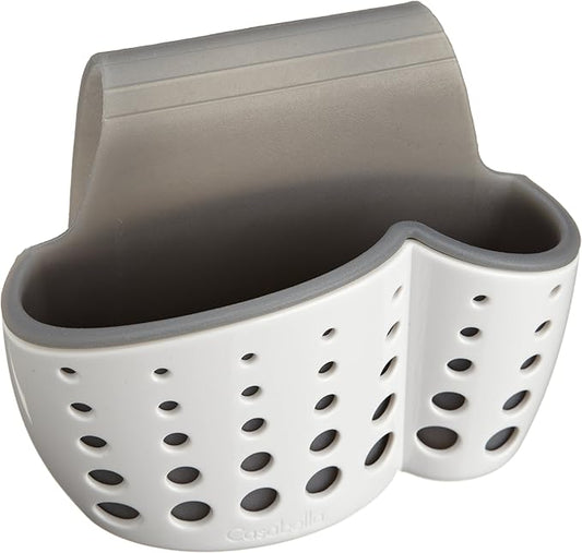Casabella Sink Sider Faucet Caddy Sponge Holder,White & Grey
