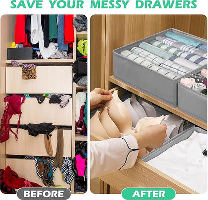 Drawer Clothing Organizer 16-Pack, Grey 3 Sizes Underwear Drawer Dividers, Fabric Folding Wardrobe Organizer, Can Store Baby Clothes, Bras, Underwear, Panties, Belts, Socks, Ties, etc.