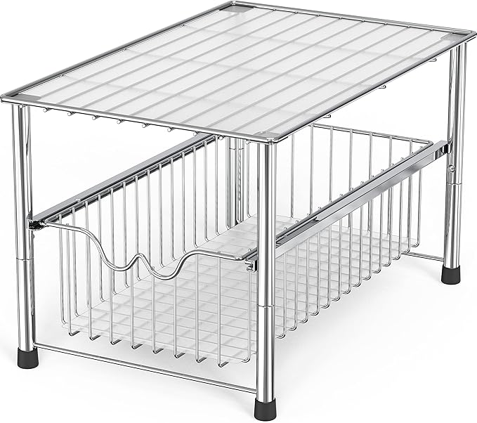 DecoBrothers Stackable Under Sink Organizer with Sliding Basket, Chrome by DecoBrothers