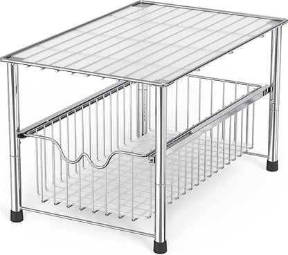DecoBrothers Stackable Under Sink Organizer with Sliding Basket, Chrome by DecoBrothers