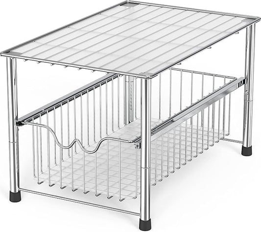 DecoBrothers Stackable Under Sink Organizer with Sliding Basket, Chrome by DecoBrothers