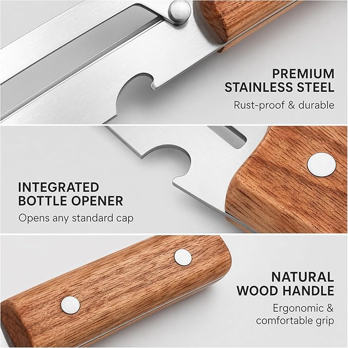 Vegetable Peeler, Multi Functional Premium 2-in-1 Potato Peelers, with Wooden Handle & Bottle Opener, Stainless Steel Kitchen Tool for Fruit Potato Pumpkin Papaya, Pare Necessary Kitchen Tools 1 Pcs