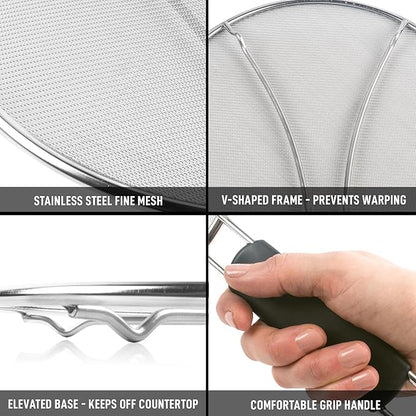 Zulay Kitchen Splatter Screen for Frying Pan (13”) - Grease Splatter Guard for Frying Pan - Oil Splatter Guard - Oil Splash Guard for Frying Pan - Stainless Steel Grease Screen for Stove Top (Black) - Image 4