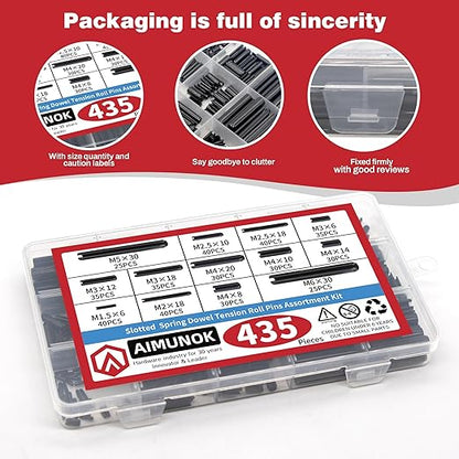 435-Piece Roll Pin Assortment Kit - Slotted Tension Pins, Split Dowels & Expansion Spring Pins - Includes M1.5 to M6 Sizes (13 Types) - Durable Spring Steel for Secure Fastening - Image 6
