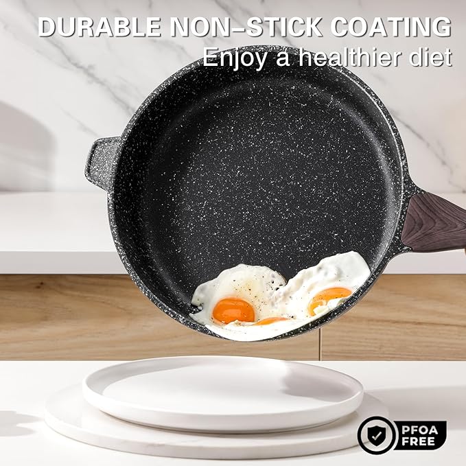 Kordisen Nonstick Deep Frying Pan with Lid, 12 Inch Large Skillet, 5 Qt Non Stick Saute Pan for Cooking, Healthy Induction Cookware, PFOA Free - Image 2