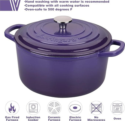 VORRINGARD Enameled Cast Iron Dutch Oven Pot with Lid, for Sourdough Bread Baking, Round Dutch Ovens, 4.5 Quart, Purple - Image 3