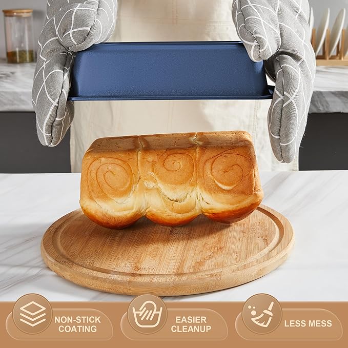 HONGBAKE Bakeware Sets, Baking Pans Set, Nonstick Oven Pan for Kitchen with Wider Grips, 10-Piece Including Rack, Cookie Sheet, Cake Pans, Loaf Pan, Muffin Pan, Pizza Pan - Blue - Image 4