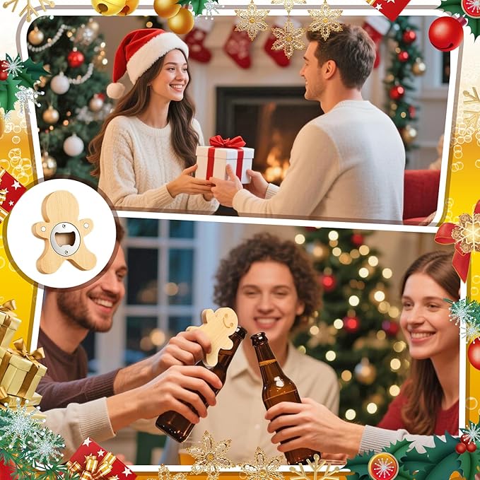 Vesici 12 Pcs Magnetic Bottle Opener 2.5in DIY Bamboo Gingerbread Man Shape Beer Openers Wooden Fridge Magnet Refrigerator Sticker Gift for Beer Lover Wedding Guest Kitchens Bars Parties - Image 6