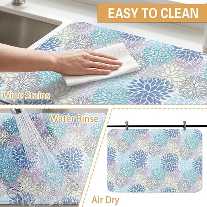 Kitchen Countertop Dish Drying Mat,Super Absorbent Coffee Bar Mat for Maker Espresso Machine, Anti-Slip Accessories for Kitchen Countertops 23x15 Inch