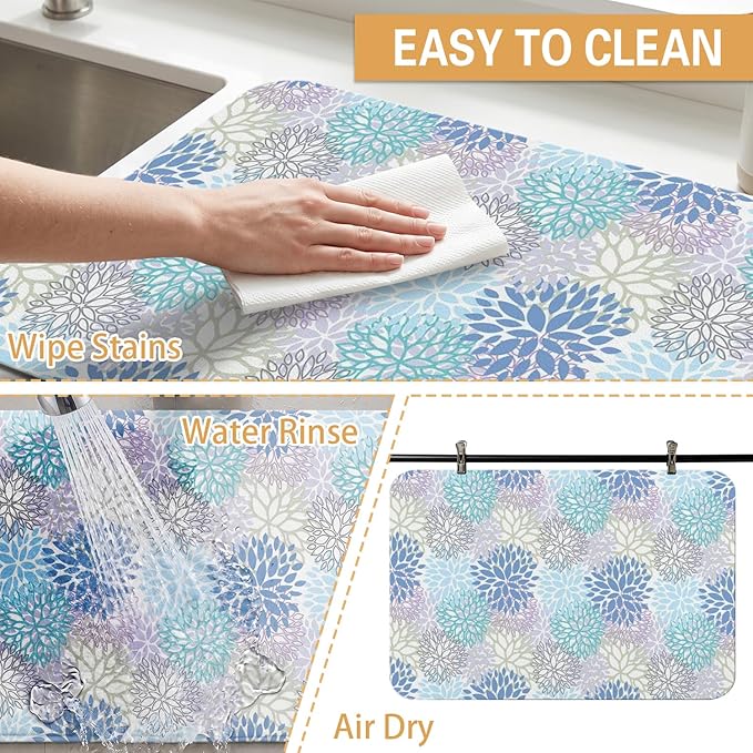 Kitchen Countertop Dish Drying Mat,Super Absorbent Coffee Bar Mat for Maker Espresso Machine, Anti-Slip Accessories for Kitchen Countertops 17x31 Inch