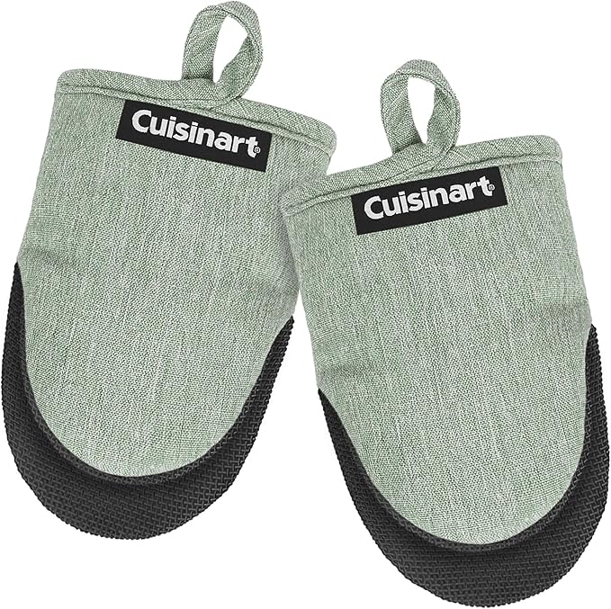 Cuisinart Mini Oven Mitts – 5.5” x 7” Heat-Resistant Kitchen Mitts for Oven with Non-Slip Neoprene Palm, Cotton Filling, and Fabric Loop – Durable Oven Mitt Set for Cooking & Baking (Chambray) by BestBrands