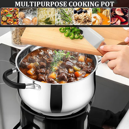 E-far 4 Quart Stockpot, Stainless Steel Pot with Visible Lid for Cooking Soup Pasta, Tri-Ply Thick Base for Induction Gas, Small Cooking Pot with Dual Heat Proof Handles, Non-Toxic & Dishwasher Safe - Image 5