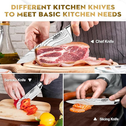 SCOLE® Chef Knife Ultra Sharp Kitchen Knife Set 7-Piece, Premium German 1.4116 Stainless Steel Chefs Knife Set, Ergonomic Handle Professional Full Tang Knives Set for Kitchen with Gift Box