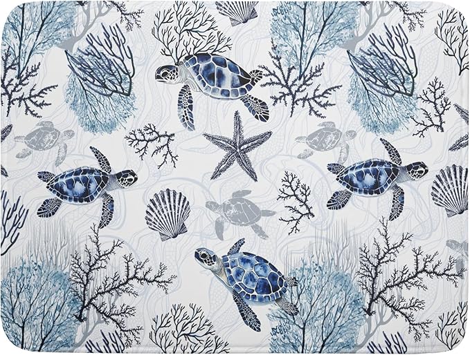 Giwawa 18"x24" Coastal Sea Turtles Dish Drying Mat Nautical Ocean Tortoise Coral Starfish Dish Drainer Mats for Kitchen Microfiber Reversible Dish Drying Rack Pad for Countertop Tabletop Decor