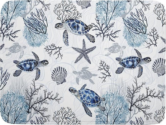 Giwawa 18"x24" Coastal Sea Turtles Dish Drying Mat Nautical Ocean Tortoise Coral Starfish Dish Drainer Mats for Kitchen Microfiber Reversible Dish Drying Rack Pad for Countertop Tabletop Decor