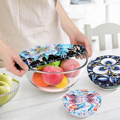 5 Pieces Bowl Covers Reusable, 5 Size Elastic Cloth Bowl Covers for Bread Proofing, Food Covers Washable for Food Fruits Leftover (Lotus Floral) - Image 3