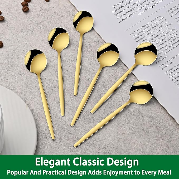 5.1 Inch Coffee & Tea Spoon,6 Pieces Gold Stainless Steel Teaspoon,Mini Spoons For Dessert And Coffee,Durable Demitasse Coffee Spoons For Dessert - Image 6
