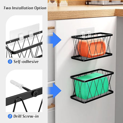 BasicForm 4 Pack Metal Kitchen Inside Cabinet Door Organizer, Adhesive Lid Organizers Cabinet Door Storage for Tupperware Lid, Storage Holder Basket for Kitchen Wall Mounted (Black) - Image 6