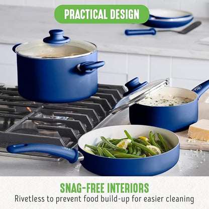 GreenLife 16 Piece Nonstick Cookware Set, Soft Grip Non-Toxic PFAS-Free Ceramic Pots & Pans, Dishwasher & Oven Safe, Frying, Sauce, Saute, Utensils, Glass Lids, Stay-Cool Handles, Wobble Free, Blue - Image 9