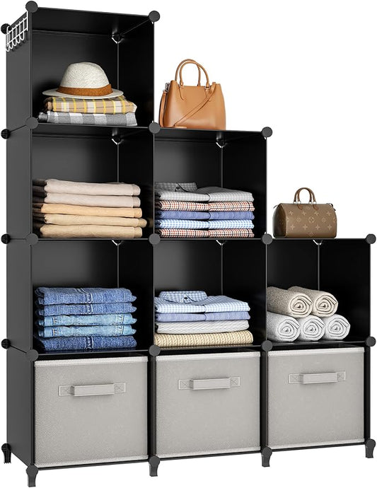 HOMIDEC Closet Organizers and Storage, 9 Cube Storage Organizer, Portable Closet Organizer Cubes Shelves for Clothes, Bedroom, Kids Room, Bathroom, Wardrobe, Garment Racks, Black by DecorateYourHome