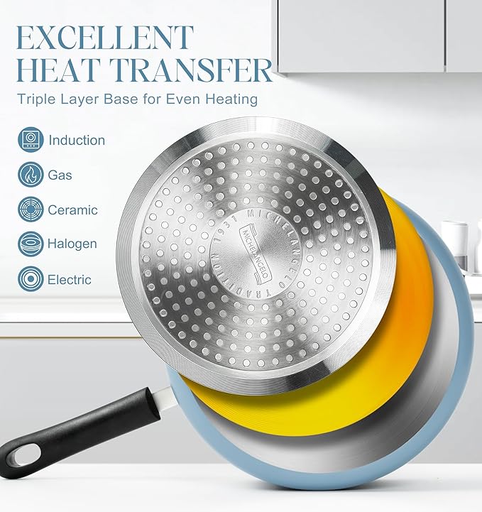 MICHELANGELO Nonstick Sauce Pan with Lid, Ceramic Saucepan Set, Non Toxic Small Saucepans Sets with Stay-Cool Handle, Induction Pots For Cooking, PTFE & PFOA Free - 1Qt & 2Qt & 3Qt, Blue - Image 5