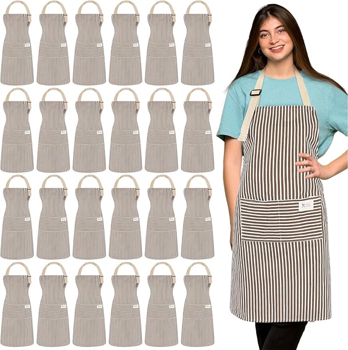 Janmercy 24 Pcs Aprons for Women Men with 2 Pockets Linen Cooking Kitchen Apron Adjustable Bib Chef Apron Bulk Aprons Unisex
