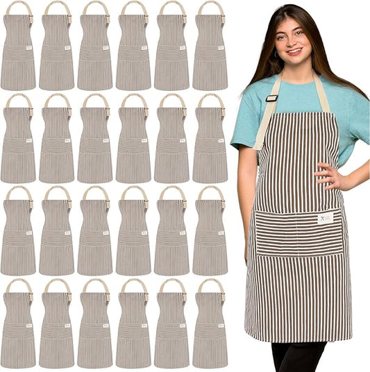 Janmercy 24 Pcs Aprons for Women Men with 2 Pockets Linen Cooking Kitchen Apron Adjustable Bib Chef Apron Bulk Aprons Unisex